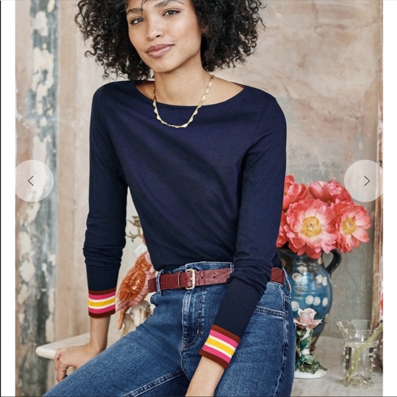Boden Tops - Boden Navy Striped Cuff Long Sleeve Tee